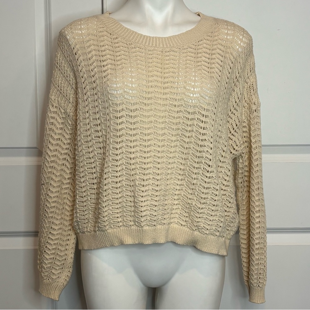 Billabong Cream Open Knit Drop Shoulder Slouchy Sweater M